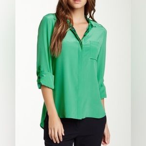 Authentic Diane von Furstenberg Dvf 100% silk green long sleeve shirt size 6